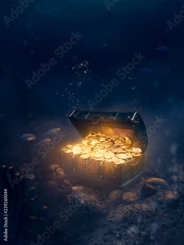 Sunken treasure at the bottom of the sea