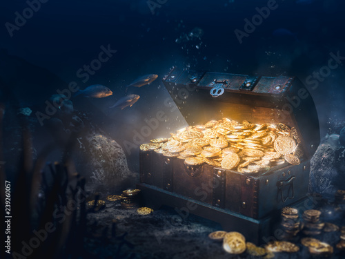 Fototapeta Sunken treasure at the bottom of the sea