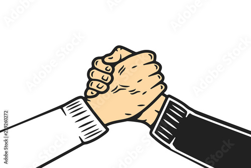 Soul brother handshake, thumb clasp handshake or homie handshake, cartoon style on isolated white background