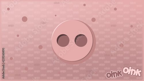 Pig background. Pig's penny on a pink background. Oink oink. Cartoon Vector