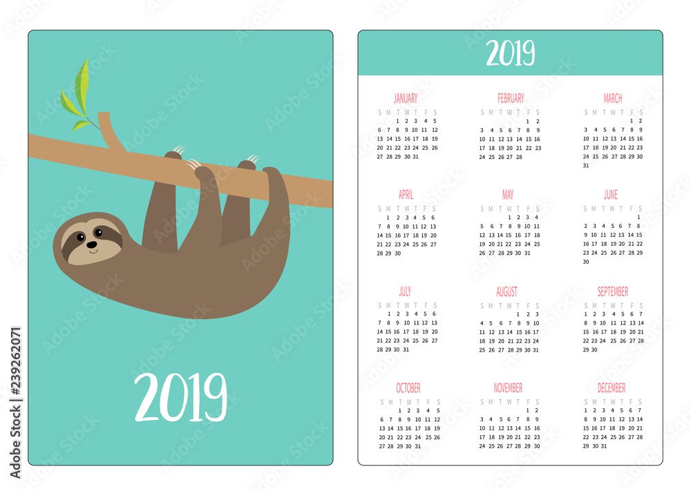 Cute Sloth Animal Simple Pocket Calendar Layout 19 New Year Week Starts Sunday Vertical Orientation Cartoon Kawaii Funny Baby Character Flat Design Blue Background Stock Vector Adobe Stock Cute Sloth Animal Simple Pocket Calendar Layout 19 New Year Week Starts Sunday Vertical Orientation Cartoon Kawaii Funny Baby Character Flat Design Blue Background Stock Vector Adobe Stock