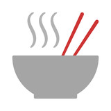 Hot ramen or pho noodle soup bowl with chopsticks and smoke flat vector color icon for food apps and websites