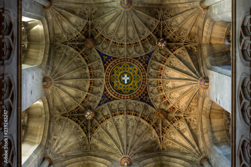 CANTERBURY, ENGLAND 8 NOV, 2018: Interior of Canterbury cathedral. Ceiling ornament.