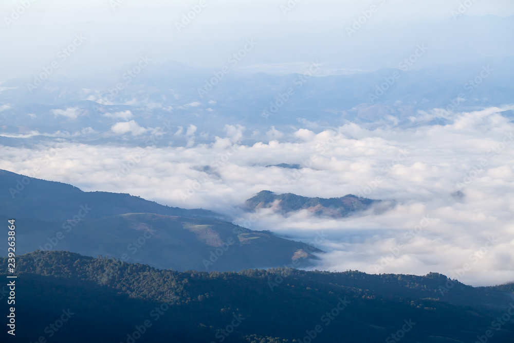 Fog covering the mountain