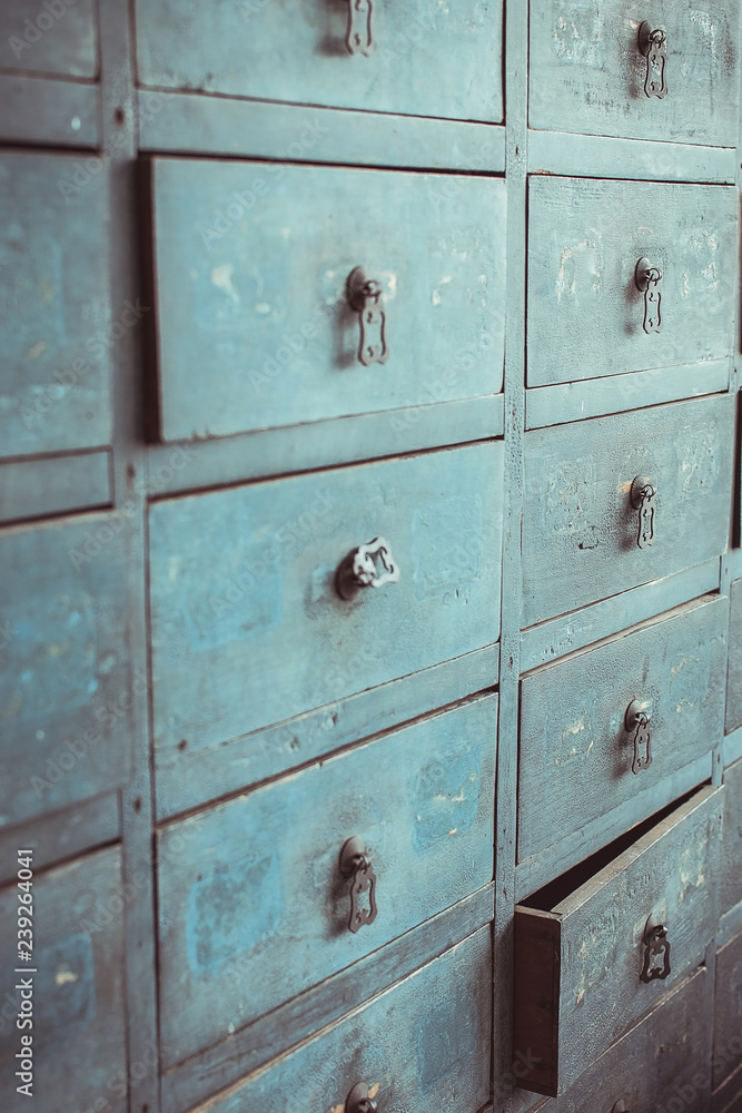 Fototapeta premium vintage drawer in light ocrean blue color