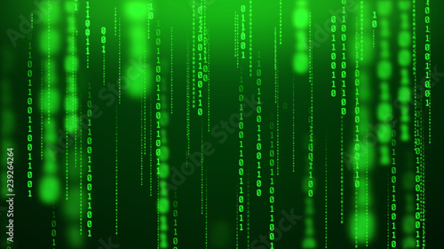 Glowing binary rain computer inside matrix numeric blur background