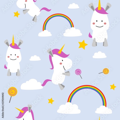 Seamless pattern cute cute unicorn and rainbow candy. Creative childish texture for fabric  textile fashion