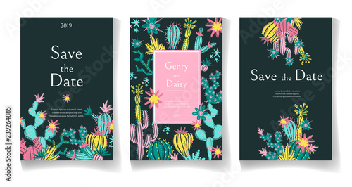 Ready wedding card design template. Beautiful desert blooming su