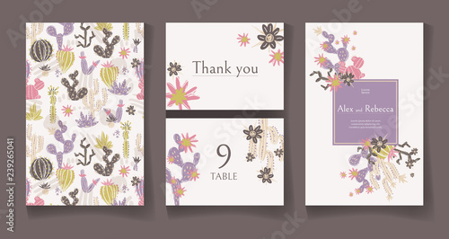 Ready wedding card design template. Beautiful desert blooming su