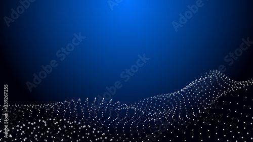 Dark blue abstract wavy dots grid fiber technology background