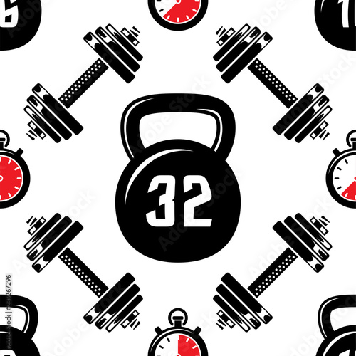 Dumbbells heavy weight sport seamless vector pattern