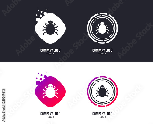 Logotype concept. Bug sign icon. Virus symbol. Software bug error. Disinfection. Logo design. Colorful buttons with icons. Vector