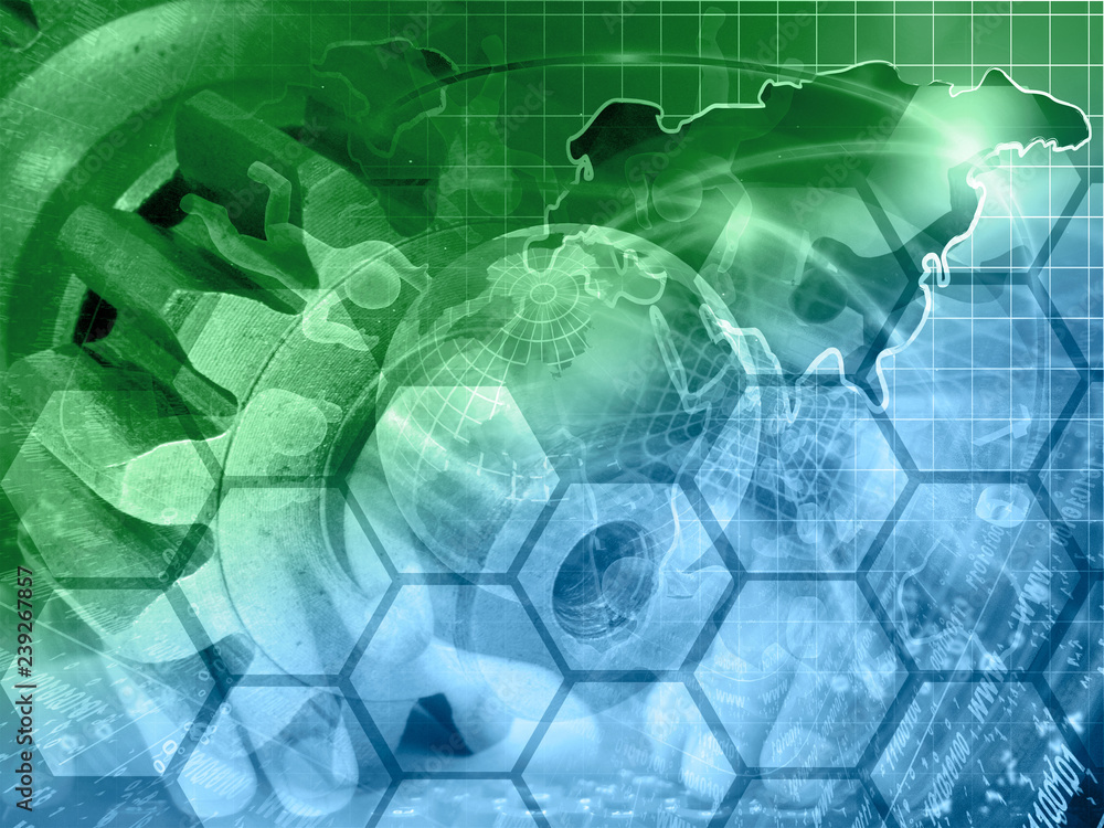 Obraz premium Globe, gear and mans