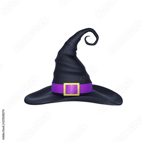 Fotografie Witch hat with purple ribbon isolated on white, clipping path included