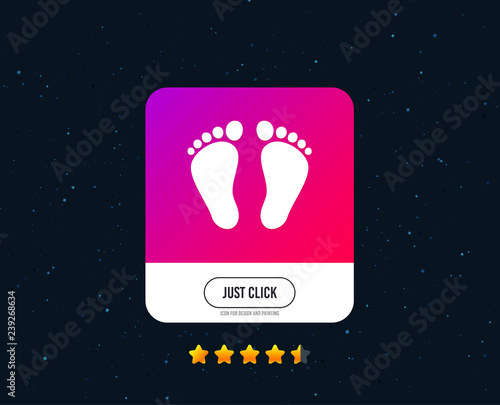 Child pair of footprint sign icon. Toddler barefoot symbol. Web or internet icon design. Rating stars. Just click button. Vector