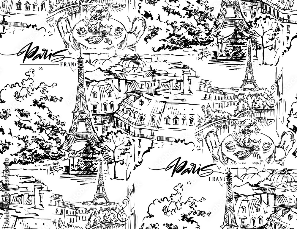 Obraz premium Paris vector illustration. Hand drawn vector artwork.