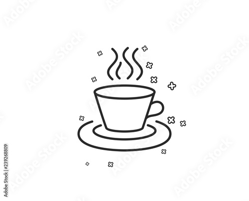 Tea or Coffee line icon. Hot drink sign. Fresh beverage symbol. Geometric shapes. Random cross elements. Linear Tea cup icon design. Vector