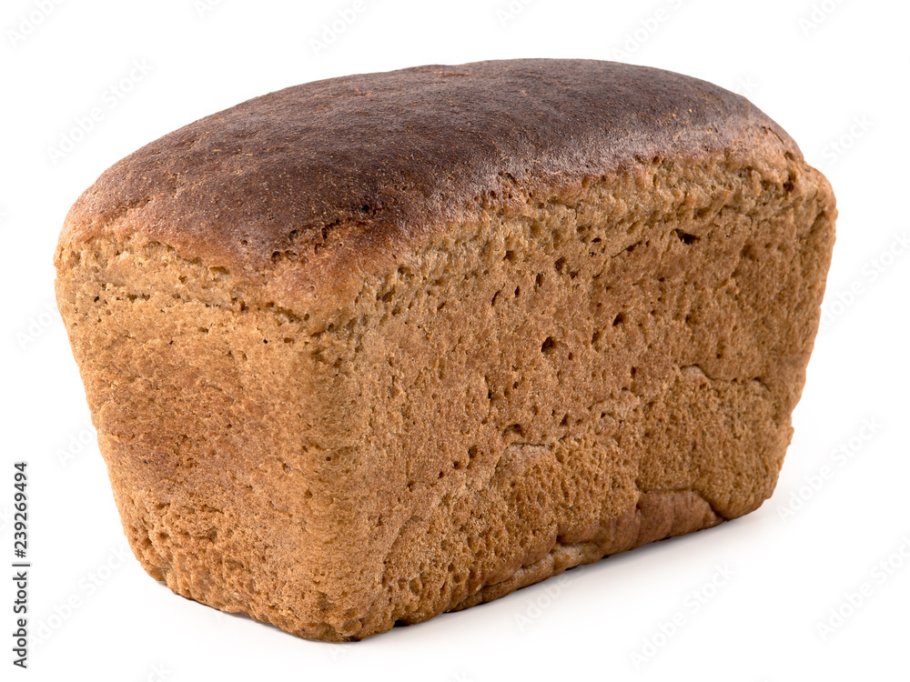Square long loaf of russian brown bread isolated on white background. Rye loaf brick bread isolated with clipping path. Square long loaf of russian brown bread isolated on white background. Rye loaf brick bread isolated with clipping path.