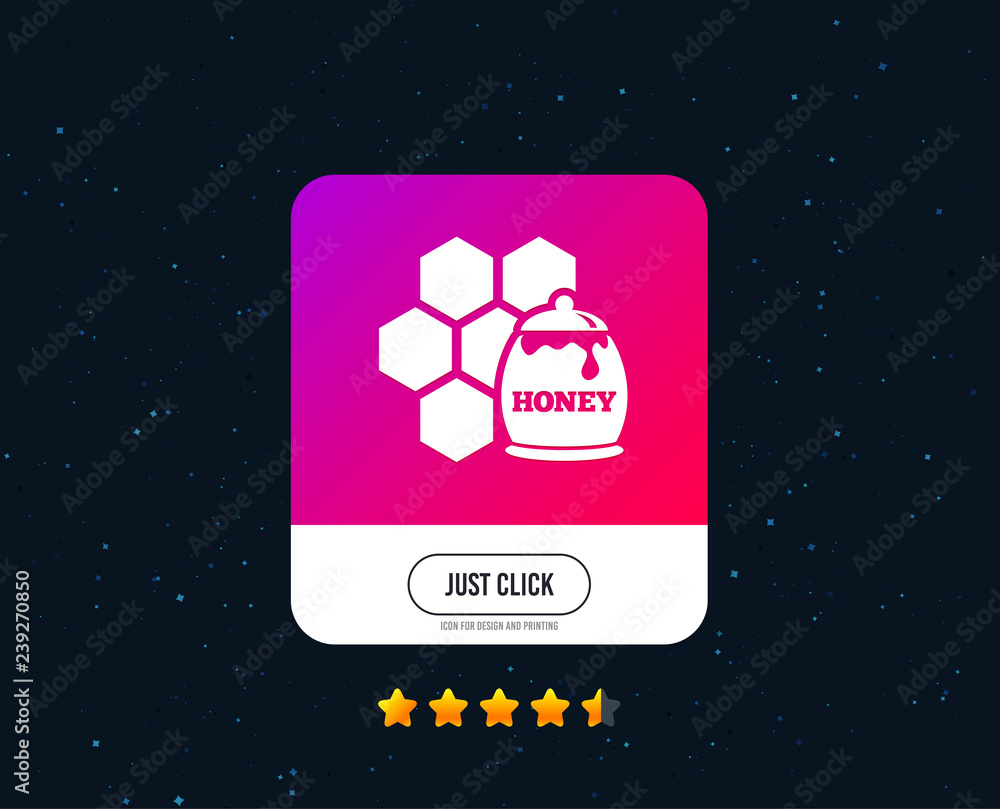 Honey in pot and honeycomb sign icon. Honey cells symbol. Sweet natural food. Web or internet icon design. Rating stars. Just click button. Vector Honey in pot and honeycomb sign icon. Honey cells symbol. Sweet natural food. Web or internet icon design. Rating stars. Just click button. Vector