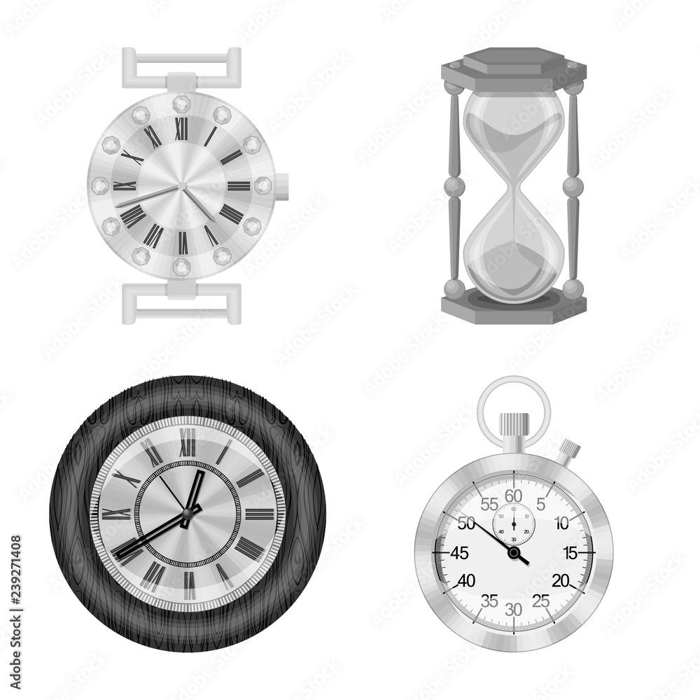 Vector design of clock and time symbol. Set of clock and circle stock symbol for web. Vector design of clock and time symbol. Set of clock and circle stock symbol for web.