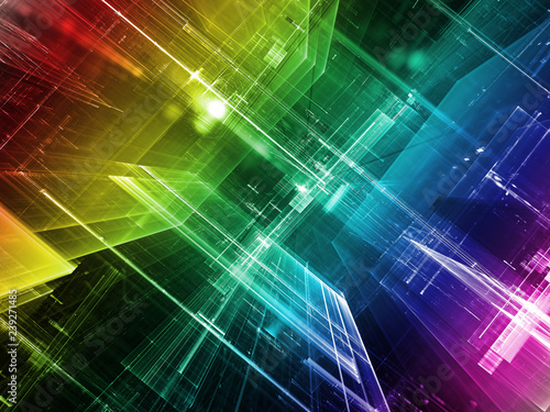 Rainbow futuristic tech background - digitally generated image © olgasalt