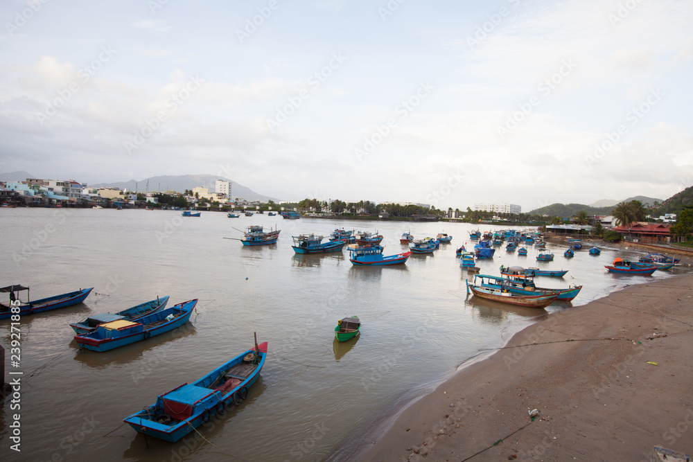 Fishing boats on the Kai River in Vietnam