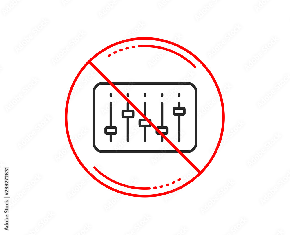 No or stop sign. DJ controller line icon. Music sound sign. Musical device symbol. Caution prohibited ban stop symbol. No icon design. Vector No or stop sign. DJ controller line icon. Music sound sign. Musical device symbol. Caution prohibited ban stop symbol. No icon design. Vector