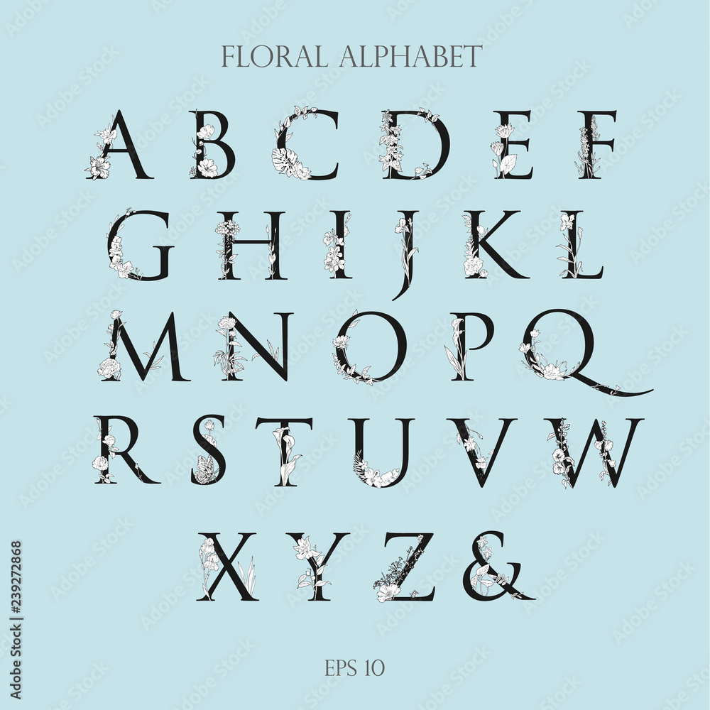 Line art Botanical Floral Alphabet and Monogram Line art Botanical Floral Alphabet and Monogram