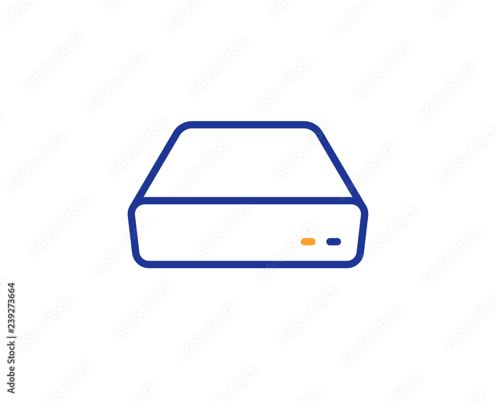 Mini pc line icon. Small computer device sign. Colorful outline concept. Blue and orange thin line color Mini pc icon. Vector Mini pc line icon. Small computer device sign. Colorful outline concept. Blue and orange thin line color Mini pc icon. Vector