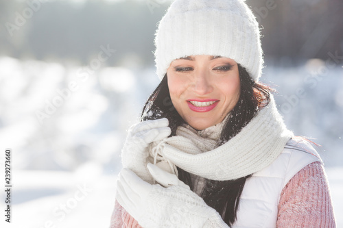 Portrait of very beautiful woman in winter