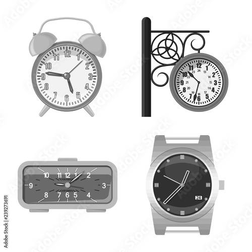 Isolated object of clock and time logo. Set of clock and circle stock vector illustration.