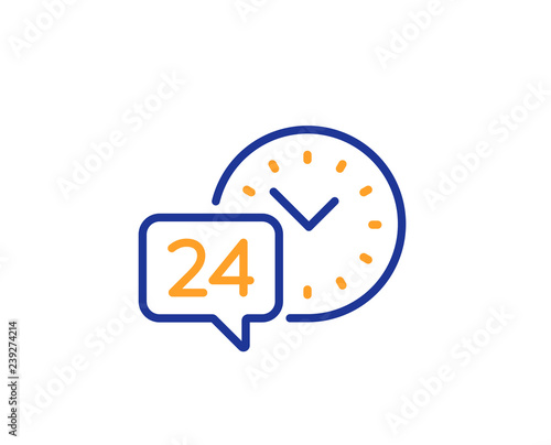 24 hour time service line icon. Call support sign. Feedback chat symbol. Colorful outline concept. Blue and orange thin line color 24h service icon. Vector