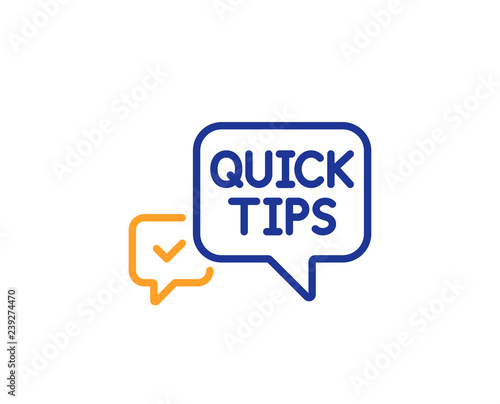 Quick tips line icon. Helpful tricks speech bubble sign. Colorful outline concept. Blue and orange thin line color icon. Quick tips Vector
