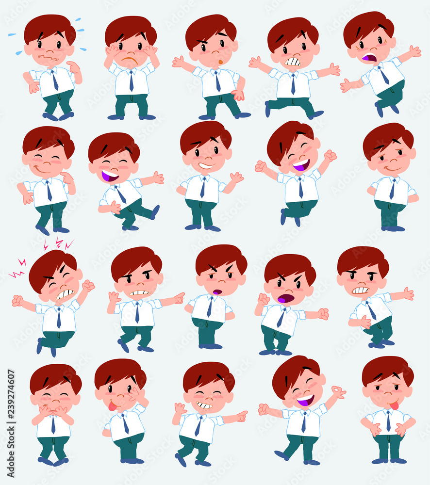 Cartoon character businessman in casual style. Set with different postures, attitudes and poses, doing different activities in isolated vector illustrations.