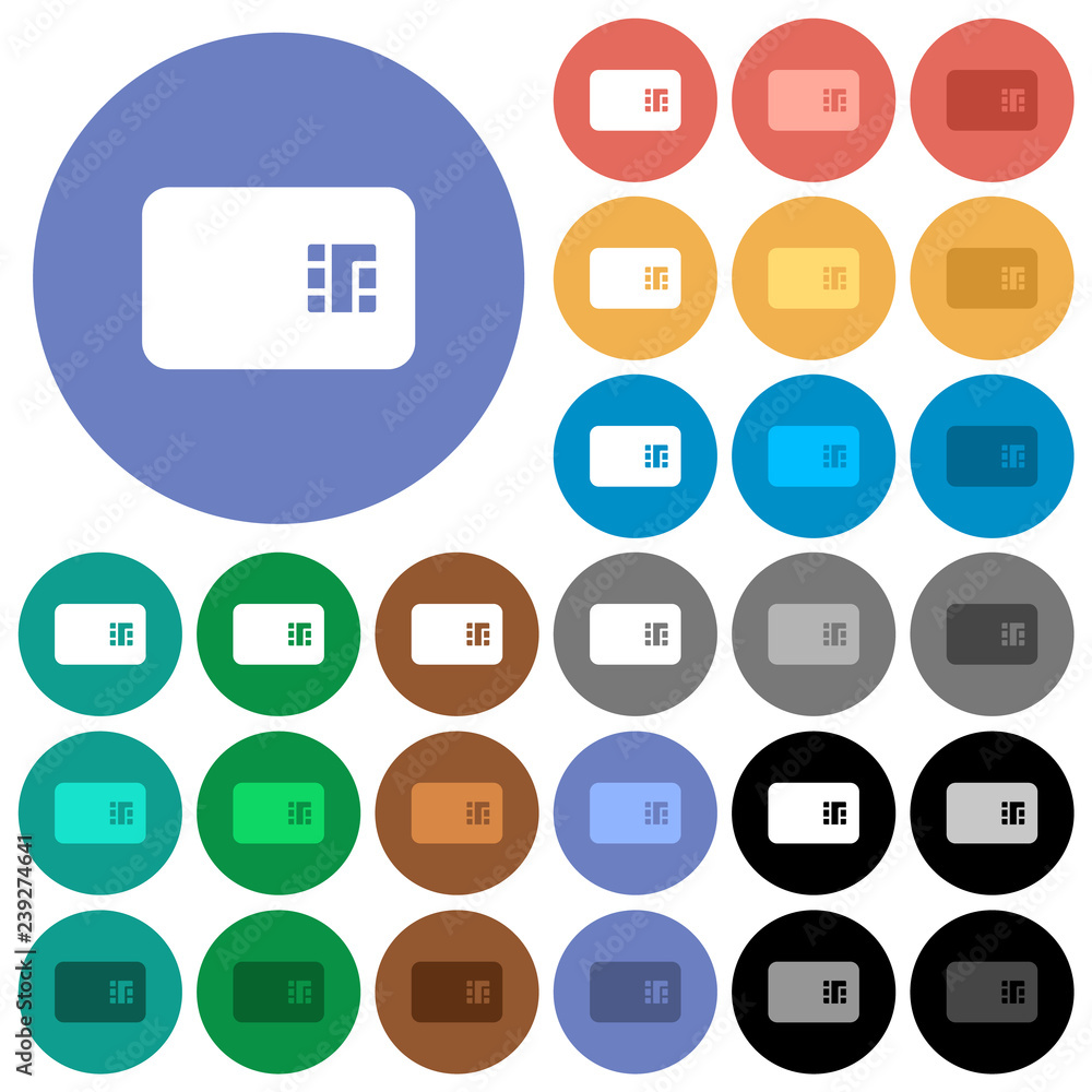 Chip card round flat multi colored icons Chip card round flat multi colored icons