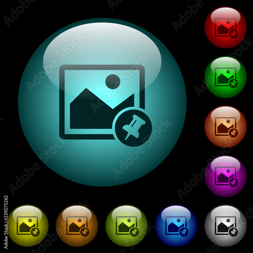 Pin image icons in color illuminated glass buttons