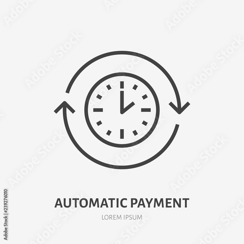 Time flat line icon. Automatic payment concept sign. Thin linear logo for quick loan, cash transfer, round the clock delivery vector illustration