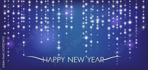 Merry Christmas and Happy New Year. Blue background with luminescent glow. Ch...