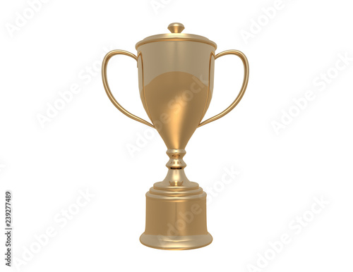 Golden trophy cup on white background