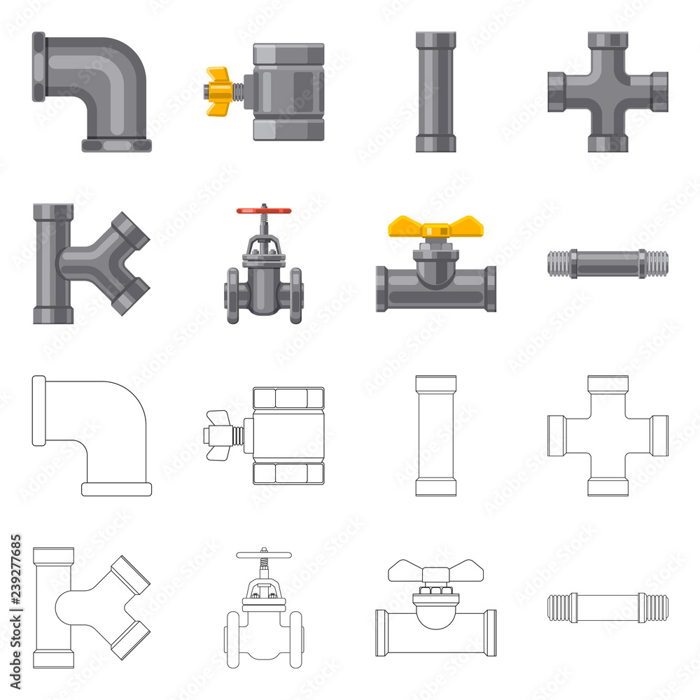 Isolated object of pipe and tube icon. Collection of pipe and pipeline stock vector illustration. Isolated object of pipe and tube icon. Collection of pipe and pipeline stock vector illustration.