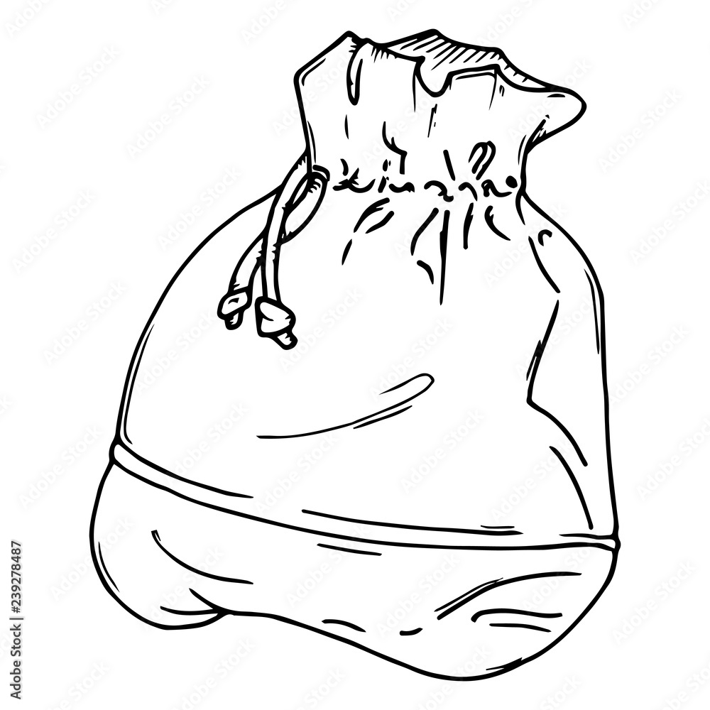 Cloth bag icon. Vector illustration of a cloth bag. Hand drawn old