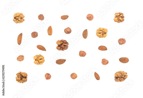Various nuts on white background