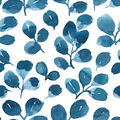 Handdoek met foto Aquarel bladerprint patronen Eucalyptus blaadjes naadloos aquarelpatroon  © IMR