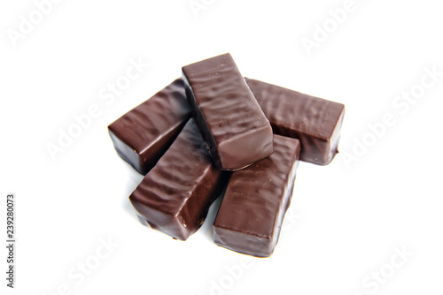 Chocolate candies isolated on white background.
