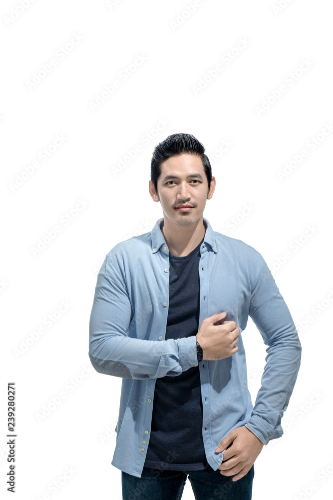 Romantic asian man with blue shirt Romantic asian man with blue shirt