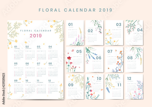 Floral calendar mockup