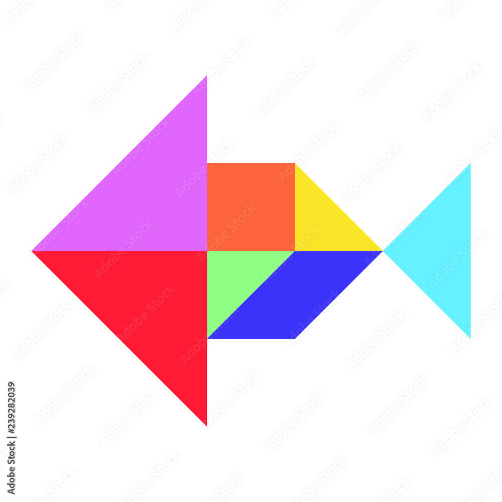 Color tangram puzzle in fish shape on white background (Vector) Color tangram puzzle in fish shape on white background (Vector)