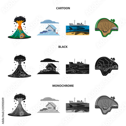 Isolated object of natural and disaster logo. Collection of natural and risk stock symbol for web.
