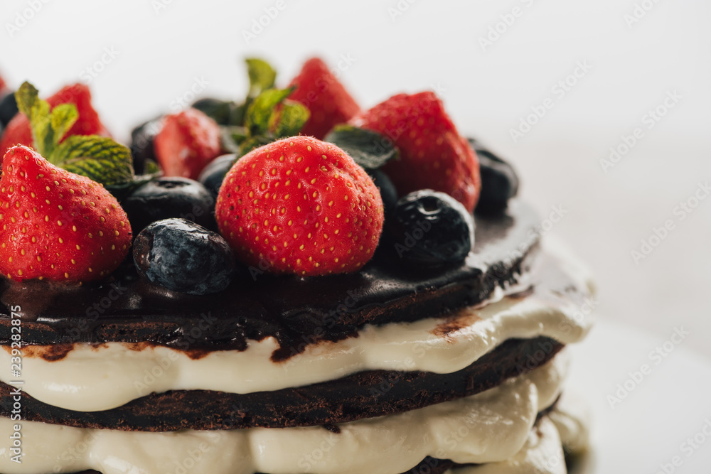 close-up view of delicious whoopie pie cake with fresh berries close-up view of delicious whoopie pie cake with fresh berries