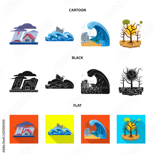 Vector design of natural and disaster symbol. Set of natural and risk stock vector illustration.